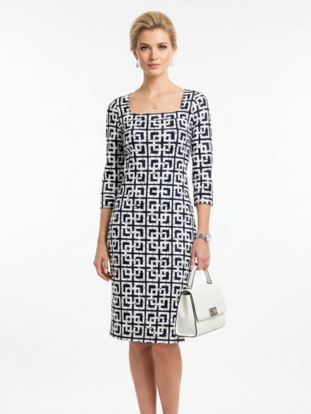 Lilly Pulitzer 100% Silk 3/4 Length Sleeve Geometric Print Dress 4